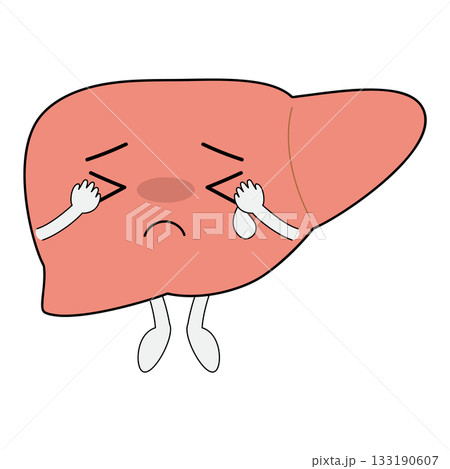 肝臓キャラクター　悲しんで泣く 133190607
