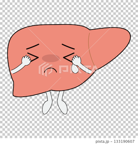 肝臓キャラクター　悲しんで泣く 133190607