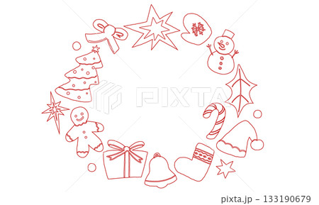 クリスマスリース オーナメントの線画イラスト 133190679