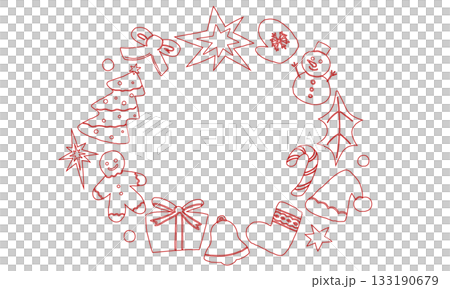 Christmas wreath ornament line drawing illustration 133190679