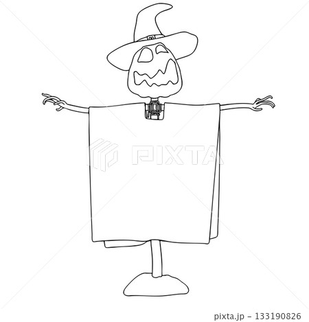 Outline for Coloring of Halloween Scarecrow Lantern Jack Pumpkin. One of the Fall Holiday Symbol. Vector Illustration. Outline for Coloring of Halloween Scarecrow Lantern Jack Pumpkin. One of the Fall Holiday Symbol. Vector Illustration. 133190826