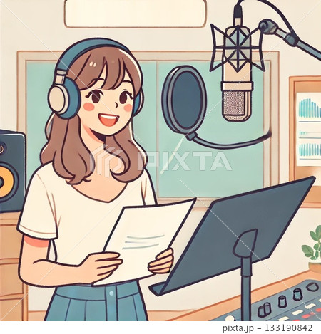 収録現場でボイスレーニングをする女性 133190842