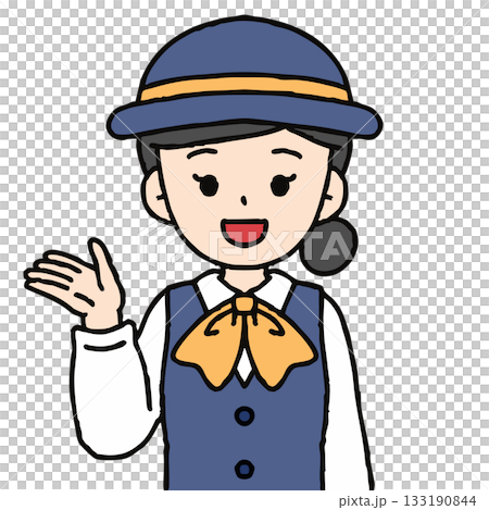 一位女巴士導遊正在指路。 133190844