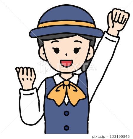 バスガイドの女性がガッツポーズをしている 133190846