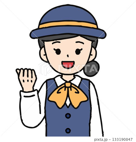 バスガイドの女性がガッツポーズをしている 133190847