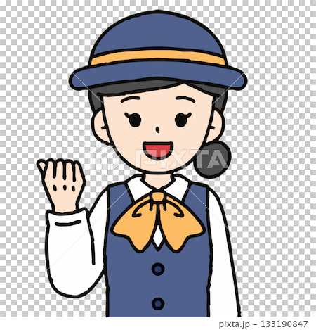 バスガイドの女性がガッツポーズをしている 133190847