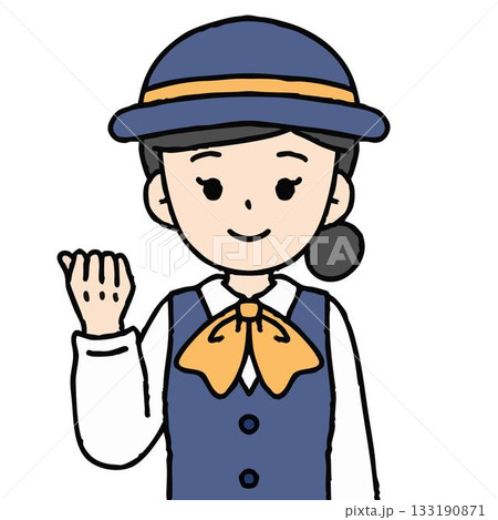 バスガイドの女性がガッツポーズをしている 133190871