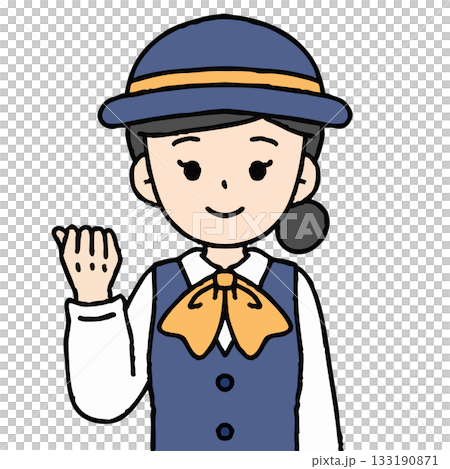 A female bus guide is pumping her fist 133190871