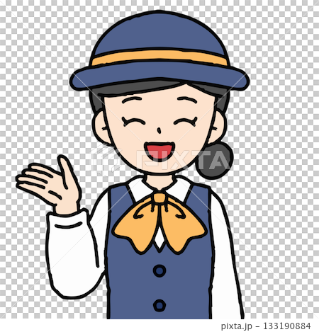 バスガイドの女性が案内をしている 133190884