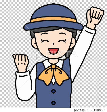 A female bus guide is pumping her fist 133190886