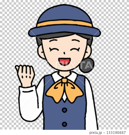 一位女公車導遊正在揮舞拳頭。 133190887