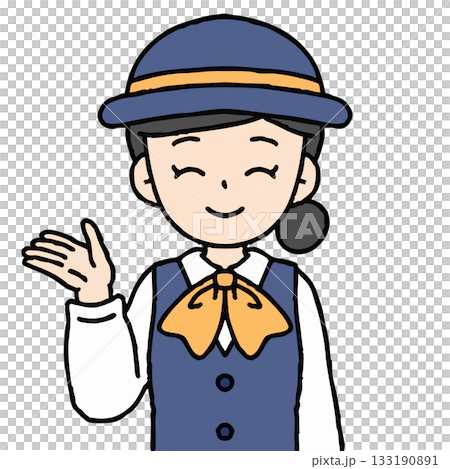 バスガイドの女性が案内をしている 133190891