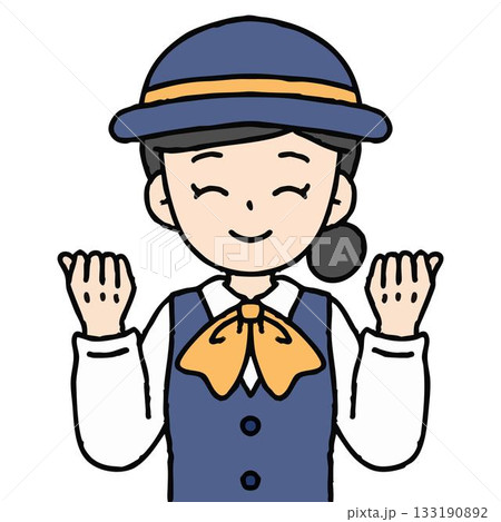 バスガイドの女性がガッツポーズをしている 133190892