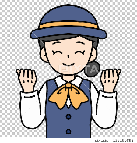 バスガイドの女性がガッツポーズをしている 133190892