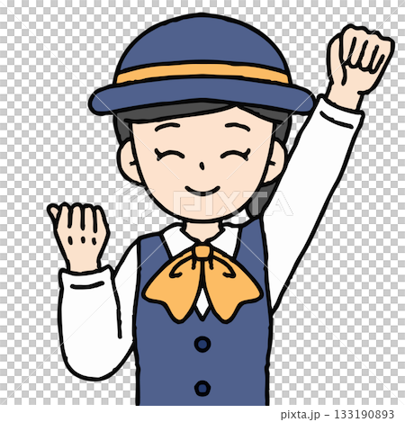 バスガイドの女性がガッツポーズをしている バスガイドの女性がガッツポーズをしている 133190893