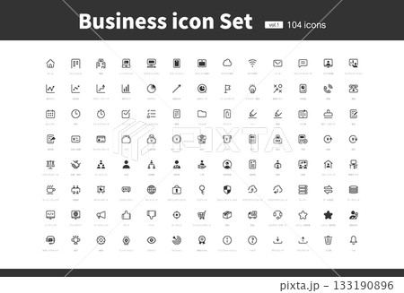 ビジネス アイコン セット 104種 モノクロ シンプル 線画 塗りあり ビジネス アイコン セット 104種 モノクロ シンプル 線画 塗りあり 133190896