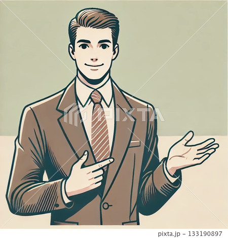 閃きがあってジェスチャーで相手に伝えている男性 133190897