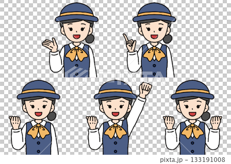 バスガイドの女性のポーズセット バスガイドの女性のポーズセット 133191008