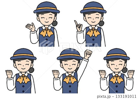 バスガイドの女性のポーズセット 133191011