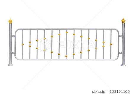 Stainless steel fence with golden ball isolated on white background 133191100