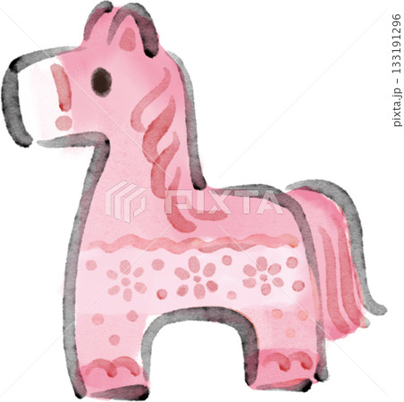 年賀2026年　干支　午年　馬の北欧風モチーフ　水彩　手描き　年賀状デザイン　イラスト素材 133191296