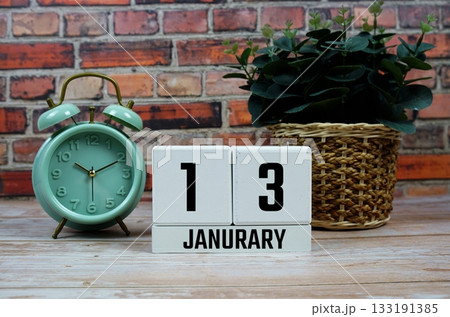Wooden Calendar Showing the Date of January 13th. Day 13 of January month Wooden Calendar Showing the Date of January 13th. Day 13 of January month 133191385