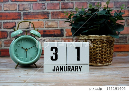 Wooden Calendar Showing the Date of January 31th. Day 31 of January month Wooden Calendar Showing the Date of January 31th. Day 31 of January month 133191403