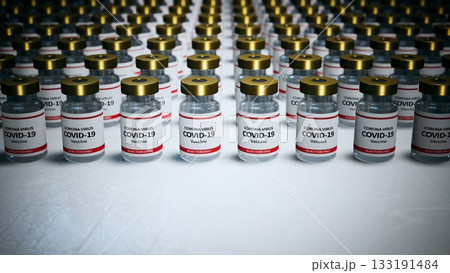 Multiple Corona Vaccines on the White Desk 3d rendering 133191484