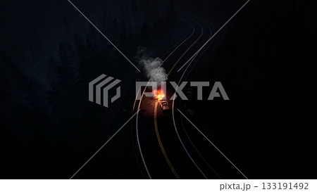 night road traffic collision drone view 3d rendering 133191492