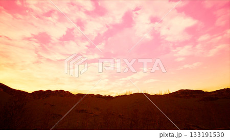 Sunset Red Sky and Dry Mountain Range Landscape 3d rendering 133191530