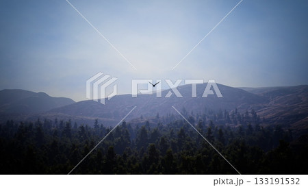 A crow flying above the forest 3d rendering 133191532