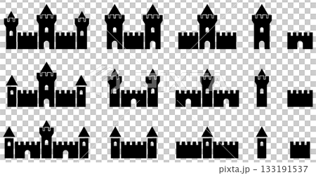 Set of vector illustrations of castles, forts and fortress icons of various shapes 133191537