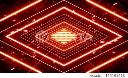 Glowing Red Geometric Diamond Shaped Sci Fi Digital Tunnel Background 3D Rendering 133191618