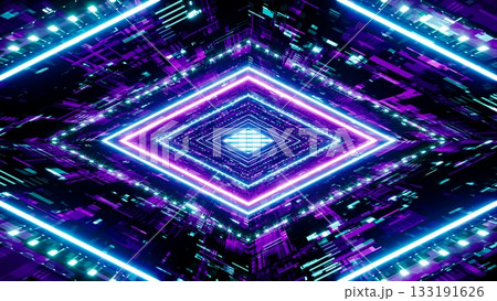 Neon Color Rhombus Shaped Sci Fi Textured Light Tunnel Background 3D Rendering Neon Color Rhombus Shaped Sci Fi Textured Light Tunnel Background 3D Rendering 133191626