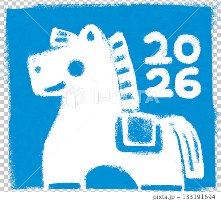 2026年馬年新年賀卡插畫，北歐風格藍色駿馬圖案設計，插畫素材 133191694