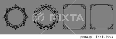 Set of decorative frames Elegant vector element for design in Eastern style, place for text. Floral black and gray borders. Lace illustration for invitations and greeting cards Set of decorative frames Elegant vector element for design in Eastern style, place for text. Floral black and gray borders. Lace illustration for invitations and greeting cards 133191993