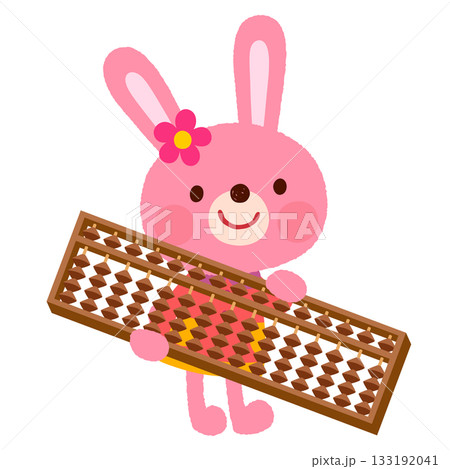 そろばんを持つかわいいウサギ　そろばん教室　習い事 133192041