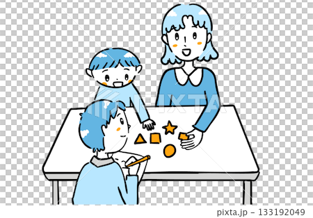 Parents and children undergoing parent training with support staff watching over them 133192049