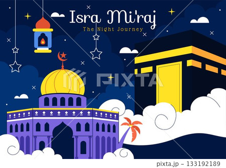 Isra Mi'raj Vector Illustration, featuring The Night Journey Of Prophet Muhammad With Mosque And Lantern In An Islamic Holiday Flat Background Isra Mi'raj Vector Illustration, featuring The Night Journey Of Prophet Muhammad With Mosque And Lantern In An Islamic Holiday Flat Background 133192189