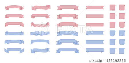 薄いブルーとピンクのベーシックなリボンフレームのセット 薄いブルーとピンクのベーシックなリボンフレームのセット 133192236