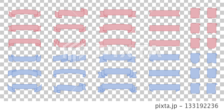 薄いブルーとピンクのベーシックなリボンフレームのセット 薄いブルーとピンクのベーシックなリボンフレームのセット 133192236