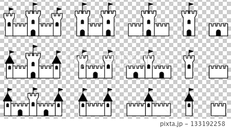 Set of vector illustrations of castles, forts and fortress icons of various shapes Set of vector illustrations of castles, forts and fortress icons of various shapes 133192258