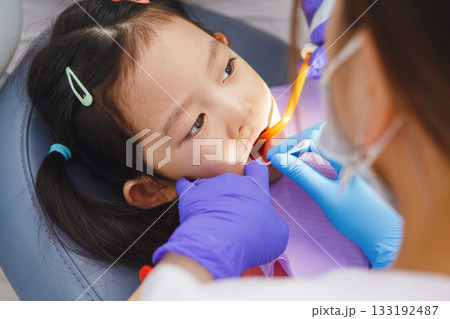 Dentist Applying Analgesic Ointment To Little Girls Gums Before Anesthesia Dentist Applying Analgesic Ointment To Little Girls Gums Before Anesthesia 133192487