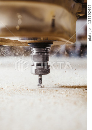 Machine tool in wood factory with drilling cnc machines. Computer numerical control. Machine tool in wood factory with drilling cnc machines. Computer numerical control. 133192493