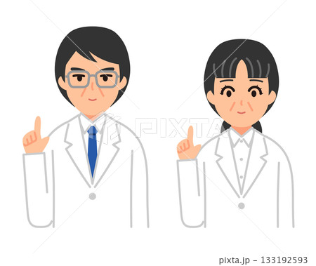 アドバイスする白衣を着た男性と女性のイラスト 133192593