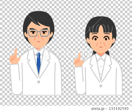 アドバイスする白衣を着た男性と女性のイラスト 133192593