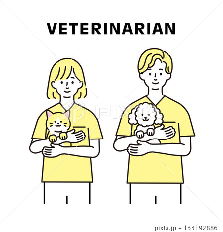 犬と猫を抱っこしている獣医のイラスト 犬と猫を抱っこしている獣医のイラスト 133192886