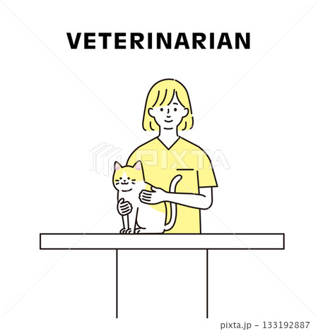 猫の診察をする女性獣医のイラスト 猫の診察をする女性獣医のイラスト 133192887