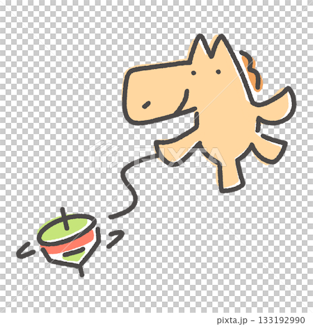 コマ回しをして遊ぶ馬 独楽 正月遊び 手描き コマ回しをして遊ぶ馬 独楽 正月遊び 手描き 133192990