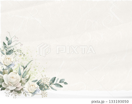 白いバラの花束、和紙 133193050